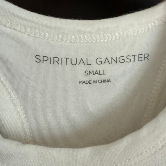 SPIRITUAL GANGSTER | White High Neck Racerback Cropped Bra Rib Tank | Small - Picture 4 of 7